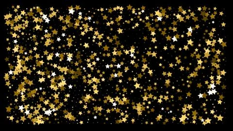 Golden glitter star confetti on a black background Illustrazione stock