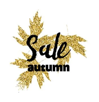 Golden glitter textured fall leaf. Autumn gold design イラスト素材