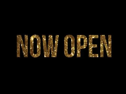 Golden glitter vector isolated word NOW OPEN Stock Illustration