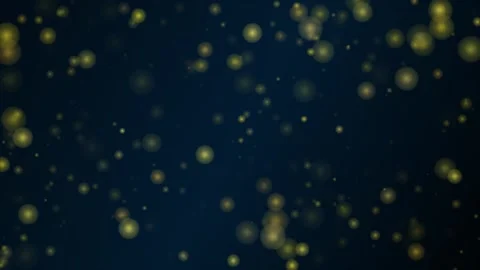 Golden Glittering Bubbles Floating on Dark Blue Background, Abstract Bokeh .. Vídeo Stock 346660708