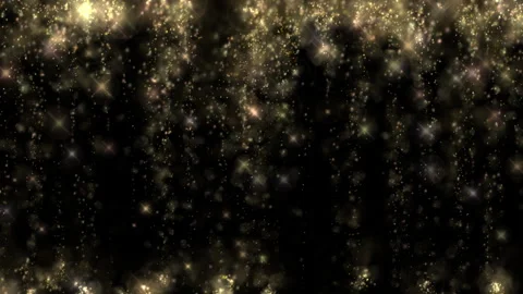 Golden Glittering Particles Falling on a Black Background with Shimmering Light Stock Footage 295627181