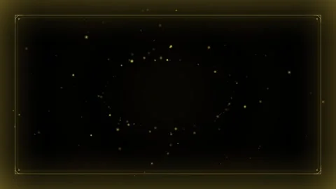 Golden glittering particles floating inside elegant glowing border on black.. Vídeos de archivo 345169263