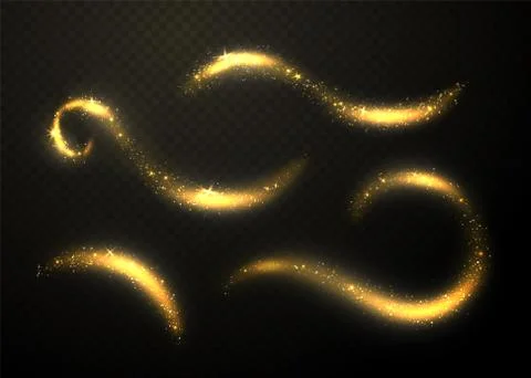 Golden glittering waves set. Sparkle dust with gold particles Stock Illustration