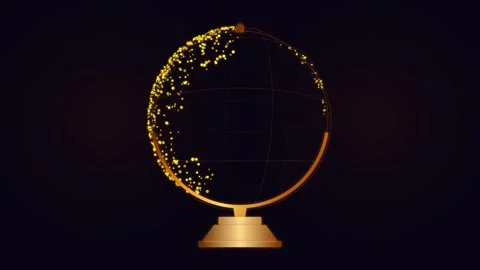 Golden globe frame rotating with sparkling light particles against dark bla.. Stock Footage 345127460