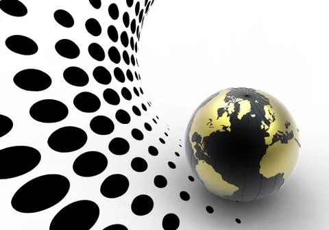 Golden globe on halftone background Stock Illustration