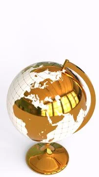 Golden globe map with white background Stock Illustration