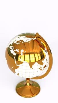 Golden globe map with white background Stock Illustration