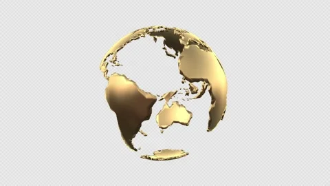Golden Globe Planet Earth Rotating Loop With Alpha Channel Stock Footage 255553445