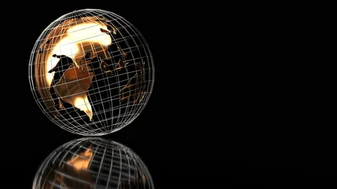 Golden globe rotates on a black background with reflection, video loop Stock Footage 116710917