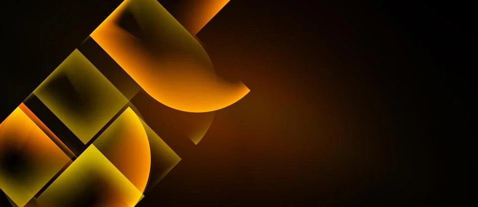 Golden glowing angular shapes on deep black Stock Illustration
