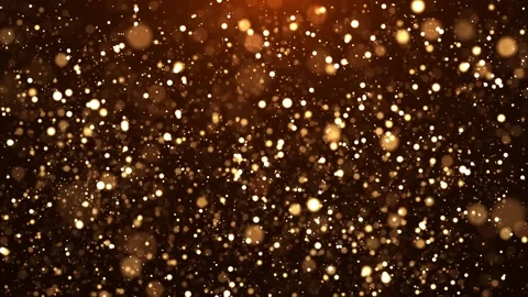 Golden glowing bokeh particles float in the air on a dark background Stock Footage 324956846