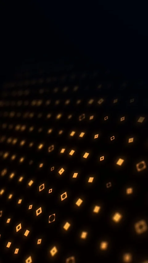 Golden glowing data grid with square particles on black, abstract technolog.. Stock Footage 340812912
