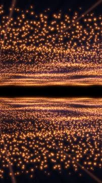 Golden glowing dust particles floating in deep dark digital space Illustrazione stock