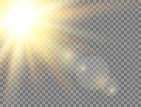 Golden glowing light effect on transparent background. Sun light. Summer sunn Stock Illustration