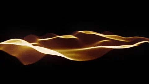 Golden glowing light wave motion on black background, smooth fluid energy Vidéo 333699944