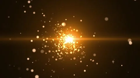Golden glowing particle explosion with bright light flare and floating sparkl Vidéo 331032272