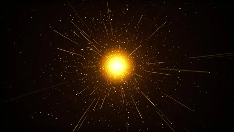 Golden glowing particles explode from a bright central sun against a black .. Video stock 347723920