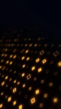 Golden glowing square grid in perspective on black, futuristic data backdro.. Stock Illustration