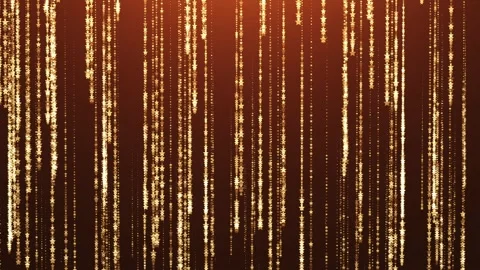 Golden glowing stars falling down on a dark background. Animation of abstract Stock Footage 258376015