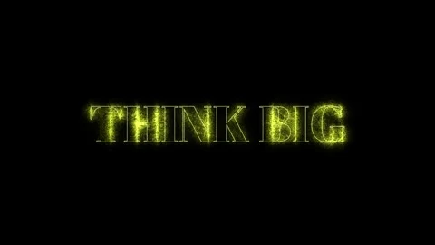 Golden glowing text think big on a black background, particle animation, 3d Stock Footage 337465724
