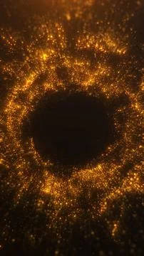 Golden glowing vortex made of tiny shimmering particles on dark background... Stock Illustration