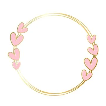 Golden gradient frame border with love heart and green branch on white for de Ilustração Stock