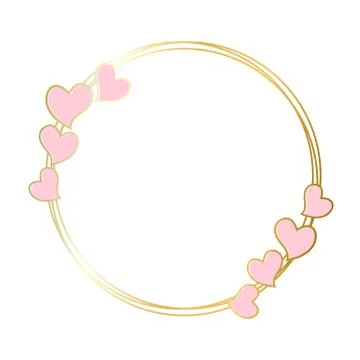 Golden gradient frame border with love heart and green branch on white for de Stock Illustration