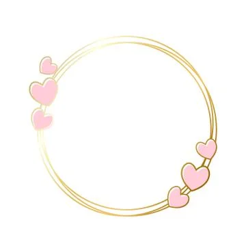Golden gradient frame border with love heart and green branch on white for de Stock Illustration