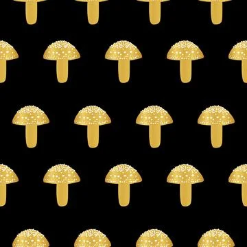 Golden gradient mushrooms vector pattern design Stock Illustration