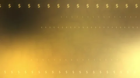 Golden gradient with rows of glowing dollar symbols, Loop Animation Stock Footage 341857291