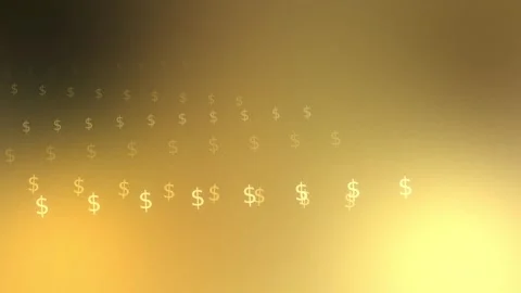 Golden gradient with rows of glowing dollar symbols, Seamless Loop Stock Footage 341858053