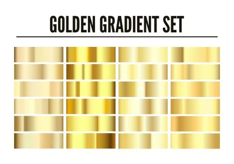 Golden gradient set. Element of shiny gold texture. Realistic golden foil. Ve Stock Illustration