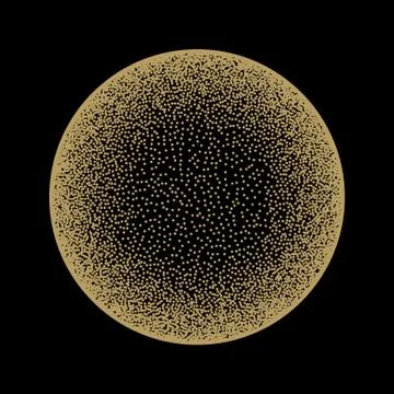 Golden grainy dotwork circle shape. Retro halftone stippled background Stock Illustration