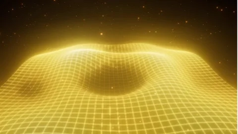 Golden Grid Surface Rippling with Light During Abstract Wave Animation Vidéo 347846192