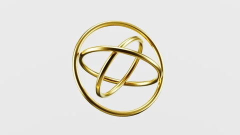 Golden Gyroscope with 3 Concentric Rings Rotating - Business Core Loop Stock Footage 340276531