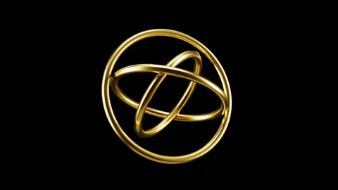 Golden Gyroscope Spinning on Black Background - Business Core Loop Stock Footage 340265327