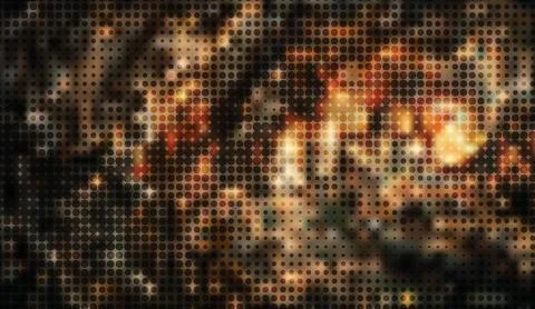 Golden halftone dot pattern background with glowing particles and abstract Stock Illustration