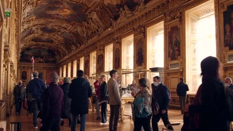 Golden hall inside the Louvre Stock Footage 182892847