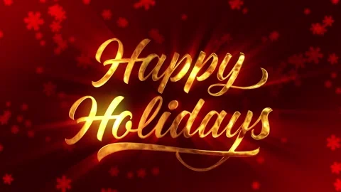 Golden Happy Holidays 3D Text with Falling Snow on Red Background Stock Footage 345795620