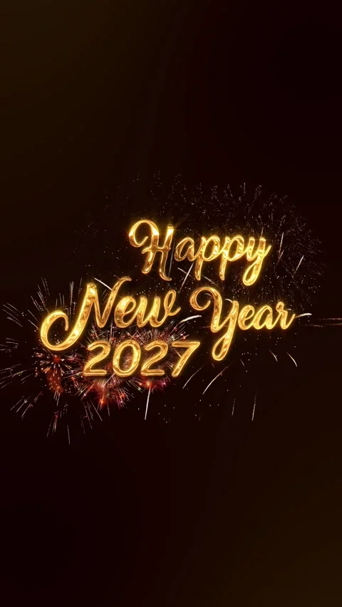 Golden Happy New Year Script with Fireworks and Copy Space Video stock 342621518
