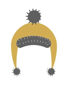 Golden hat with Strings Ending in Pompoms on White Illustrazione stock