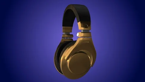 Golden headphones rotating loop Video stock 89669456