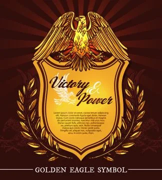 Golden hearldic eagle, shield and laurel Stock Illustration