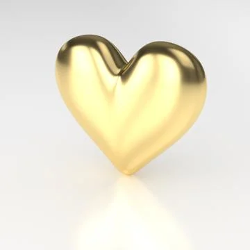 Golden Heart. 3D Render on White Background Illustrazione stock