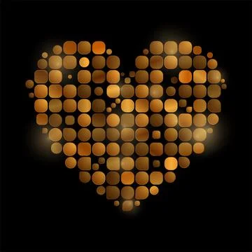 Golden heart made of geometric elements. Valentines Day abstract background Stock Illustration