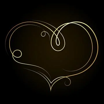 Golden heart with pattern on black background Stock Illustration