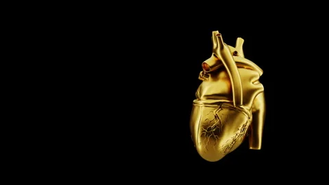 Golden Heart Rotating Loop with Copy Space - Luxury Metallic Organ 3D Rendering Stock Footage 340218221