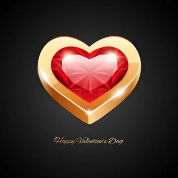 Golden Heart with Ruby Icon Stock Illustration