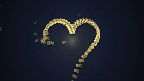 Golden Heart Shape Formed by Floating Cubes on Dark Blue Background, Love S.. Stock Footage 348020945