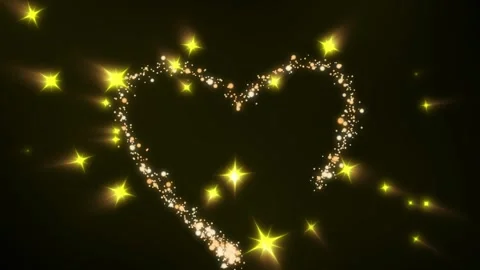 Golden heart shape formed by glowing particle dust trails against a dark Stock Footage 343551930